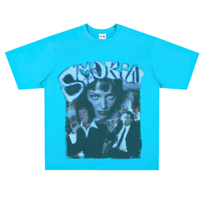 Film Star T Shirt Cotton Short Sleeve Loose round Neck Retro Design T-shirt