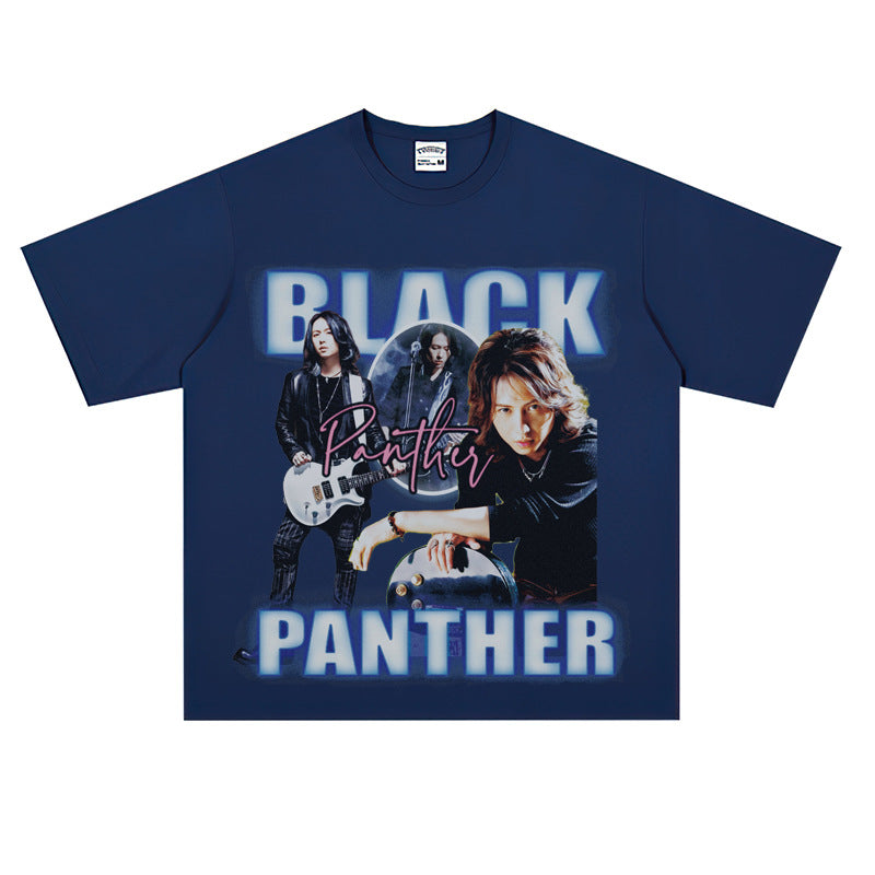 Film Star T Shirt Rock Music Black Panther Band Loose Retro Street Cotton T-shirt Men and Women