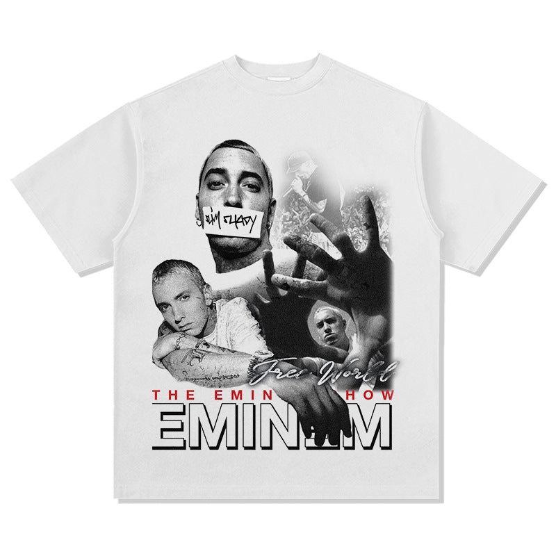 New york hip hop shop Eminem print hip hop long sleeve short sleeve retro washed old t-shirt