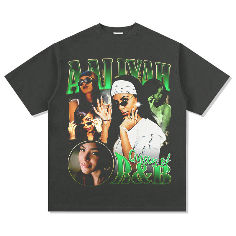 Streetwear masculino vintage hip hop aliya aliyah print short sleeve t-shirt