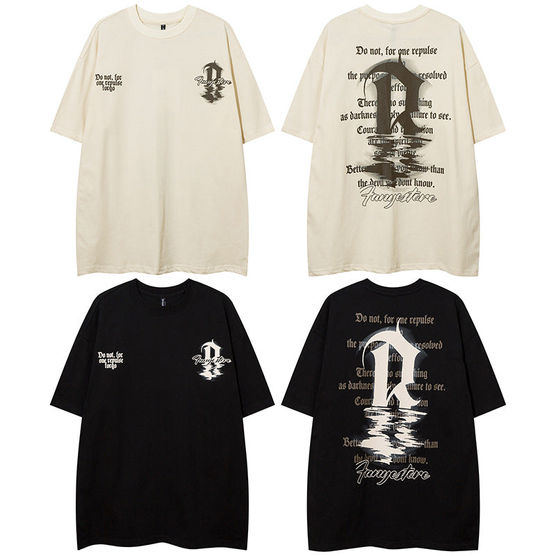 Vintage T Shirts Hip Hop Gothic letter oversize short sleeve T-shirt