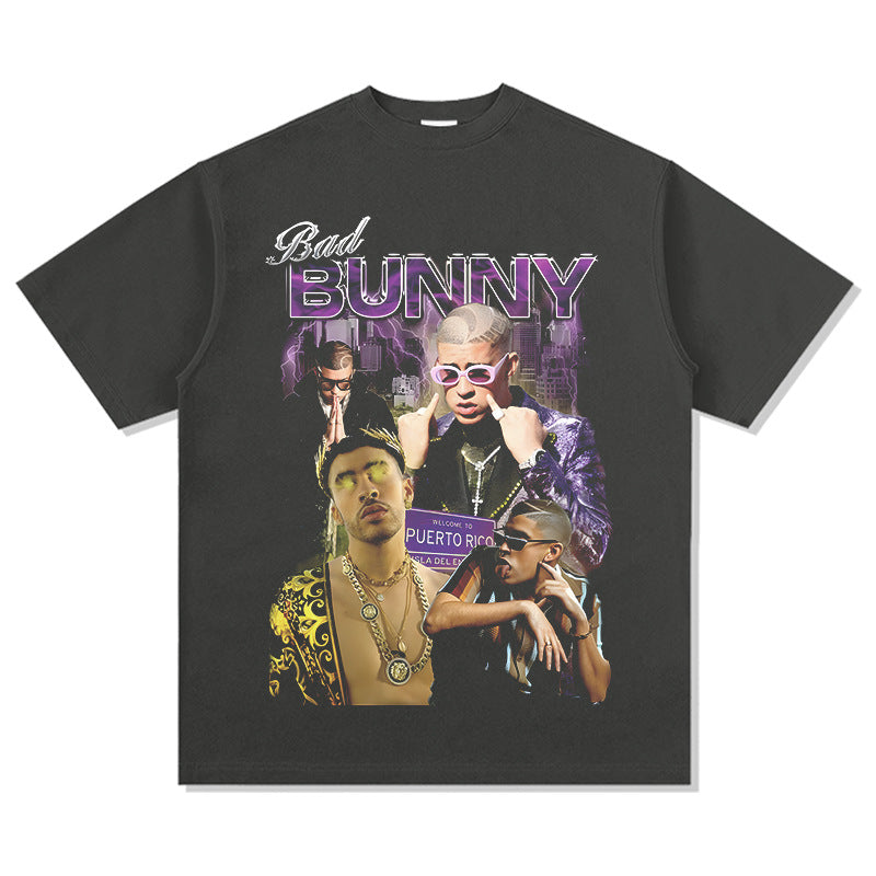 Cool t rapper vintage Bad Bunny print short sleeve t-shirt