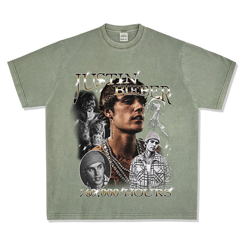 New york hip hop shop hip hop, bieber print vintage short sleeve t shirt