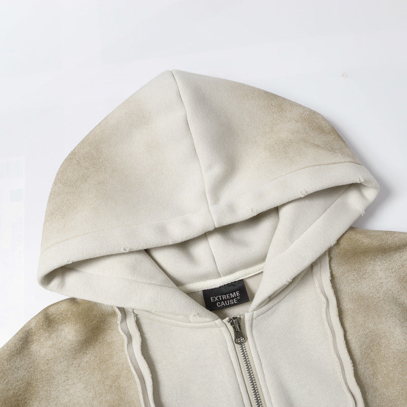 Streetwear Hoodie Make Old Hooded Sweater Hip Hop Loose Cardigan Jacket