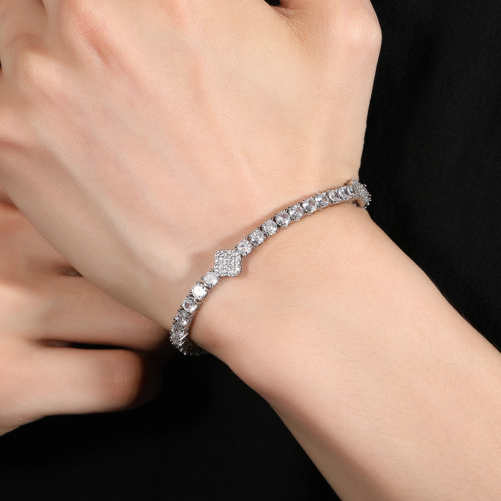 Bracelet Copper Zircon Diamond Clover Tennis Chain Light Luxury Spectrum St. Valentine's