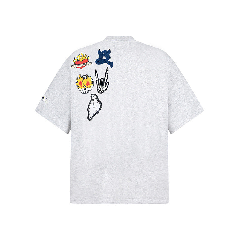 Hip Hop Shirts For Boys Cartoon Towel Embroidered Short Sleeve T-Shirt Summer Oversize Top