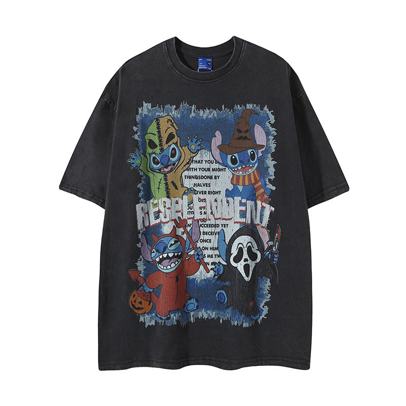 Distorted vintage summer Stitch short-sleeved t-shirt loose casual top