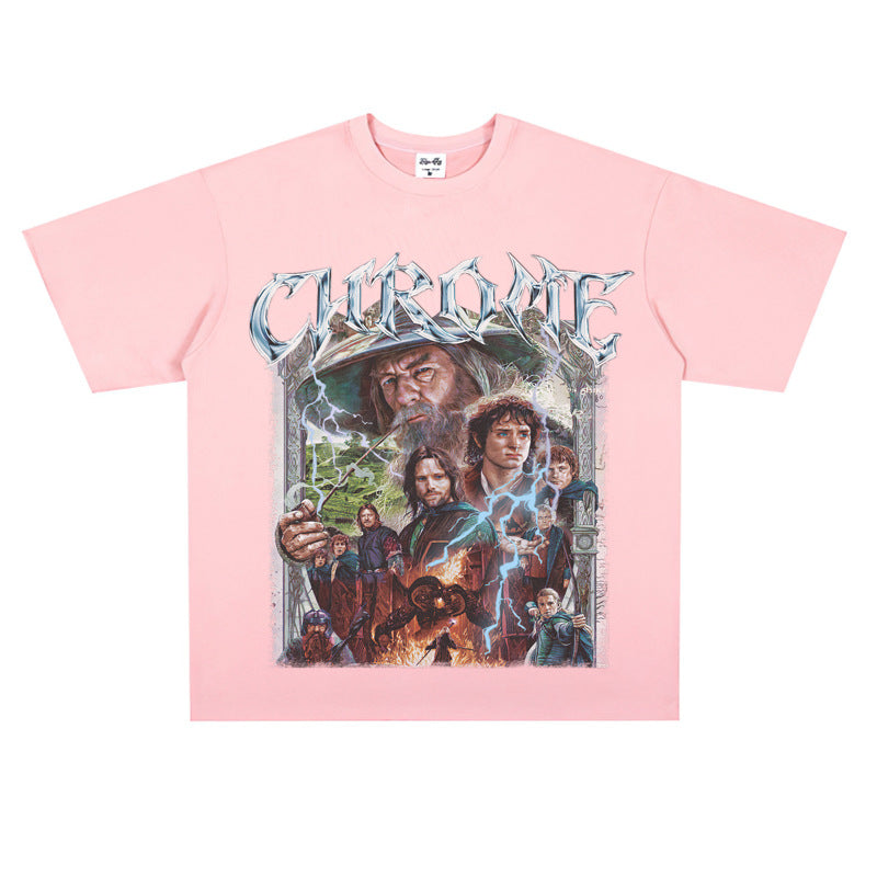 Film Star T Shirt Short Sleeve Loose Retro American Street Printed T-shirt for Men and Women
