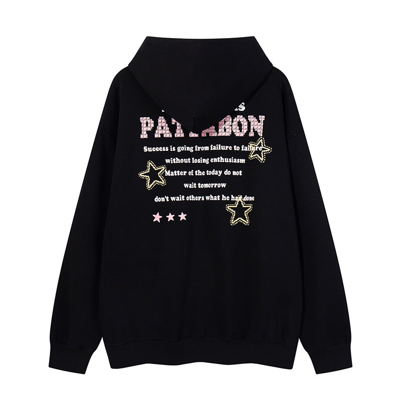 Streetwear Hoodie Letter Print Necklace Strip Sweater Loose