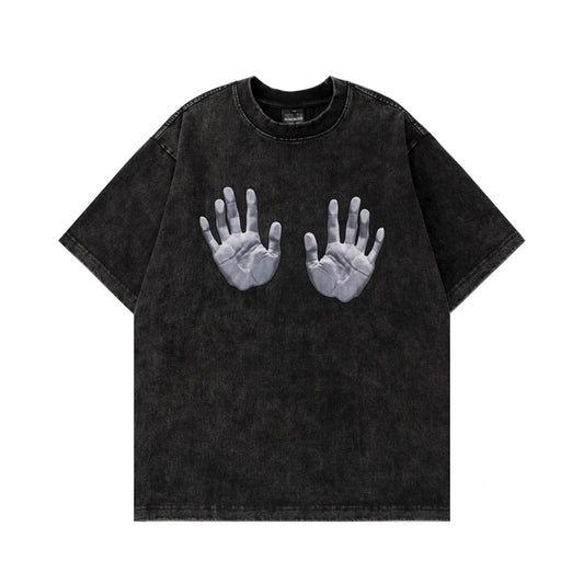 1990 Fashion T-Shirt Spring and Summer Washing Water Old Hand Printed Short Sleeve T-Shirt