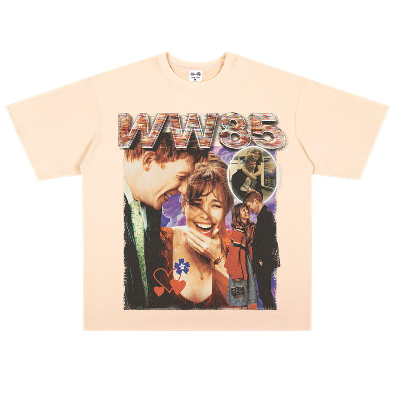 Film Star T Shirt Movie Space-Time Love Traveler Short Sleeve Loose Retro Printed T-shirt Men and Women