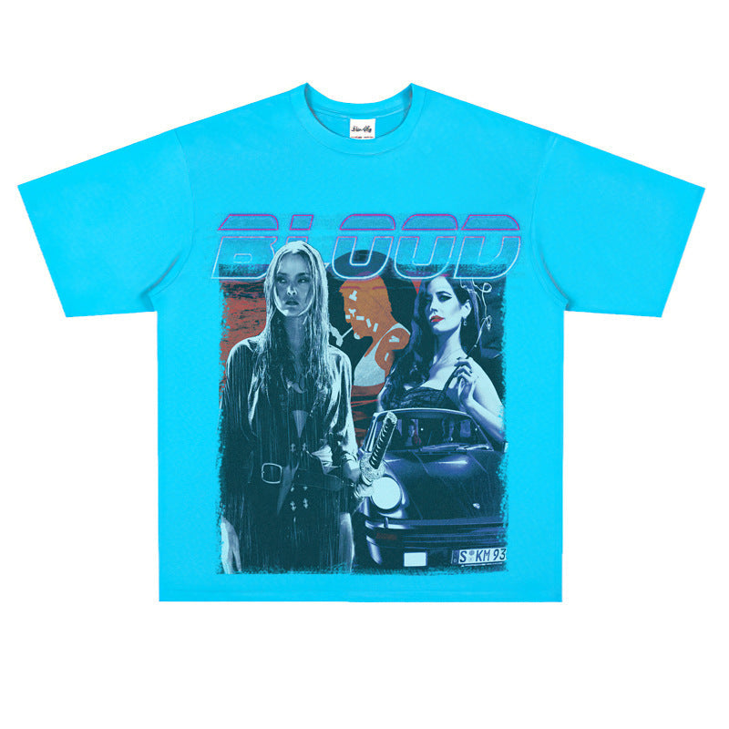 Film Star T Shirt Street Style Short Sleeve Loose Retro American Cotton Printed T-shirt
