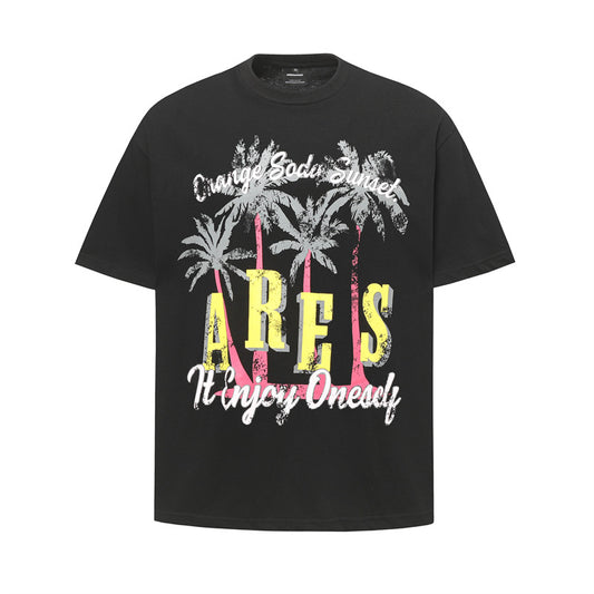 Hip Hop Shirts For Boys Coconut Tree Alphabet Print Summer Short Sleeve T-Shirt Top