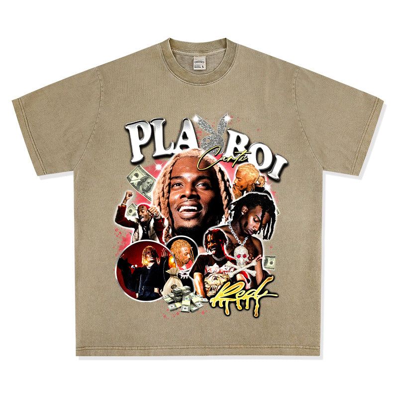 Cool t rapper Playbois Carti print hip hop rap short sleeve t-shirt vintage vintage top
