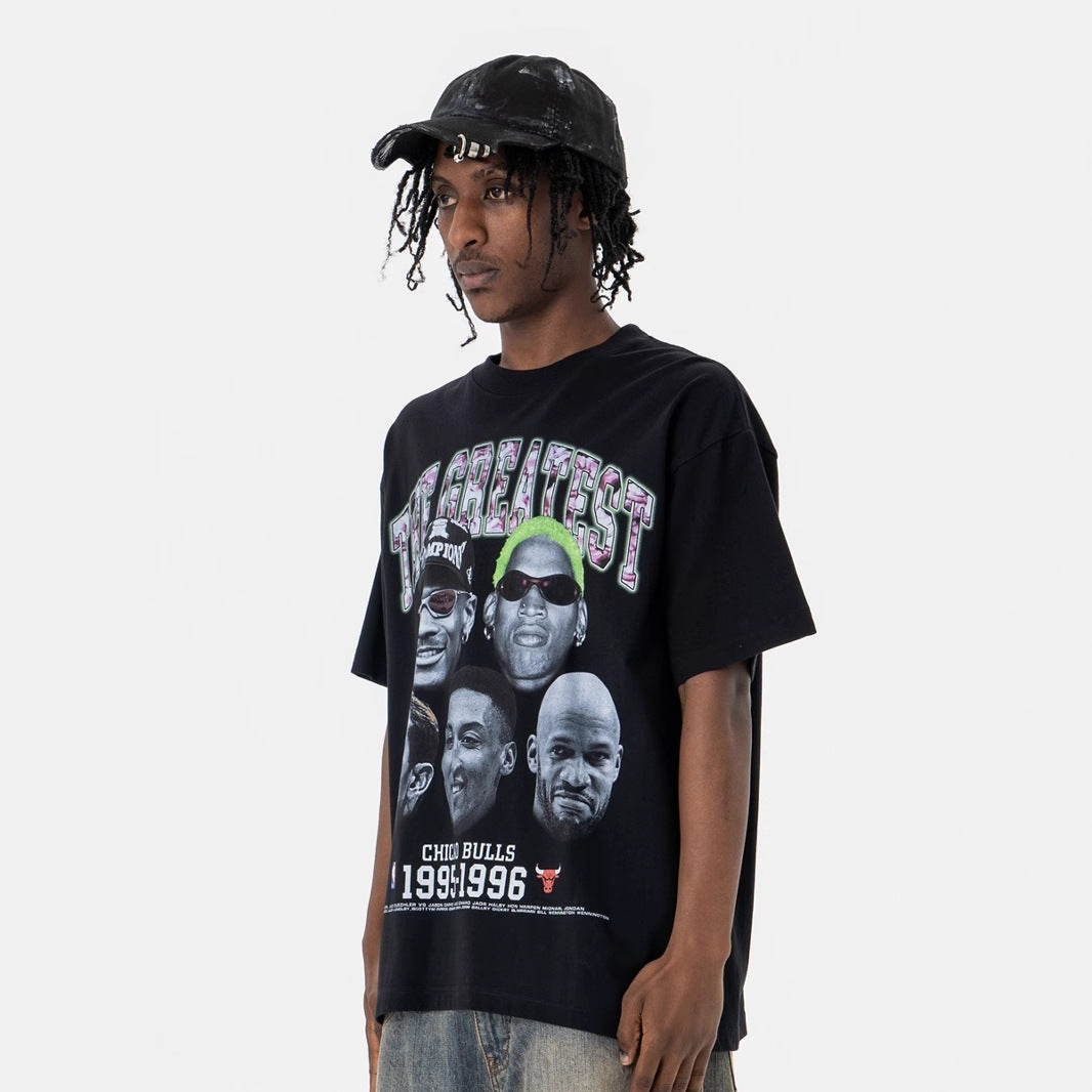 Vintage 90s Hip Hop Clothing Vintage Short Sleeve Summer Portrait Letter Print Loose T-Shirt