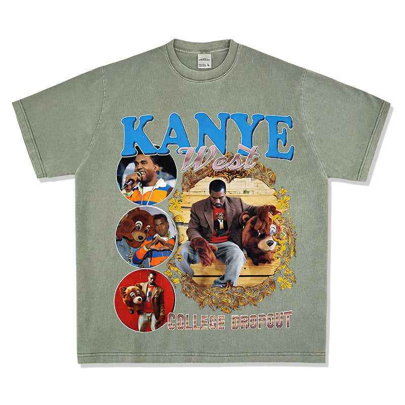 New york hip hop shop vintage hip hop kanye west print short sleeve t-shirt vintage