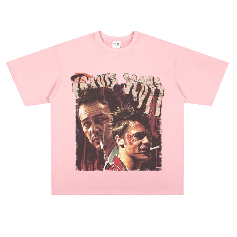 Film Star T Shirt Trendy Cotton Short Sleeve Loose round Neck Retro T-shirt for Men