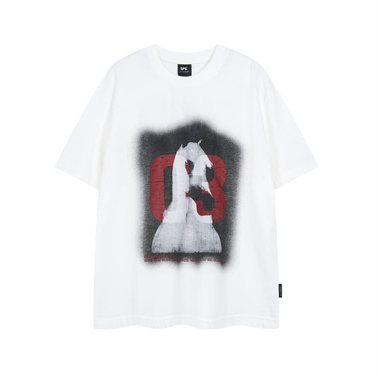 Y2K mens shirt washed tie-dye cartoon round neck short-sleeved T-shirt