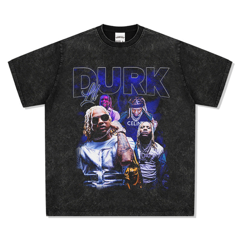 Marcas streetwear usa vintage hip hop lil durk print short sleeve t-shirt