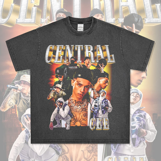 Streetwear masculino vintage hip hop central cee jinchi print short sleeve t-shirt
