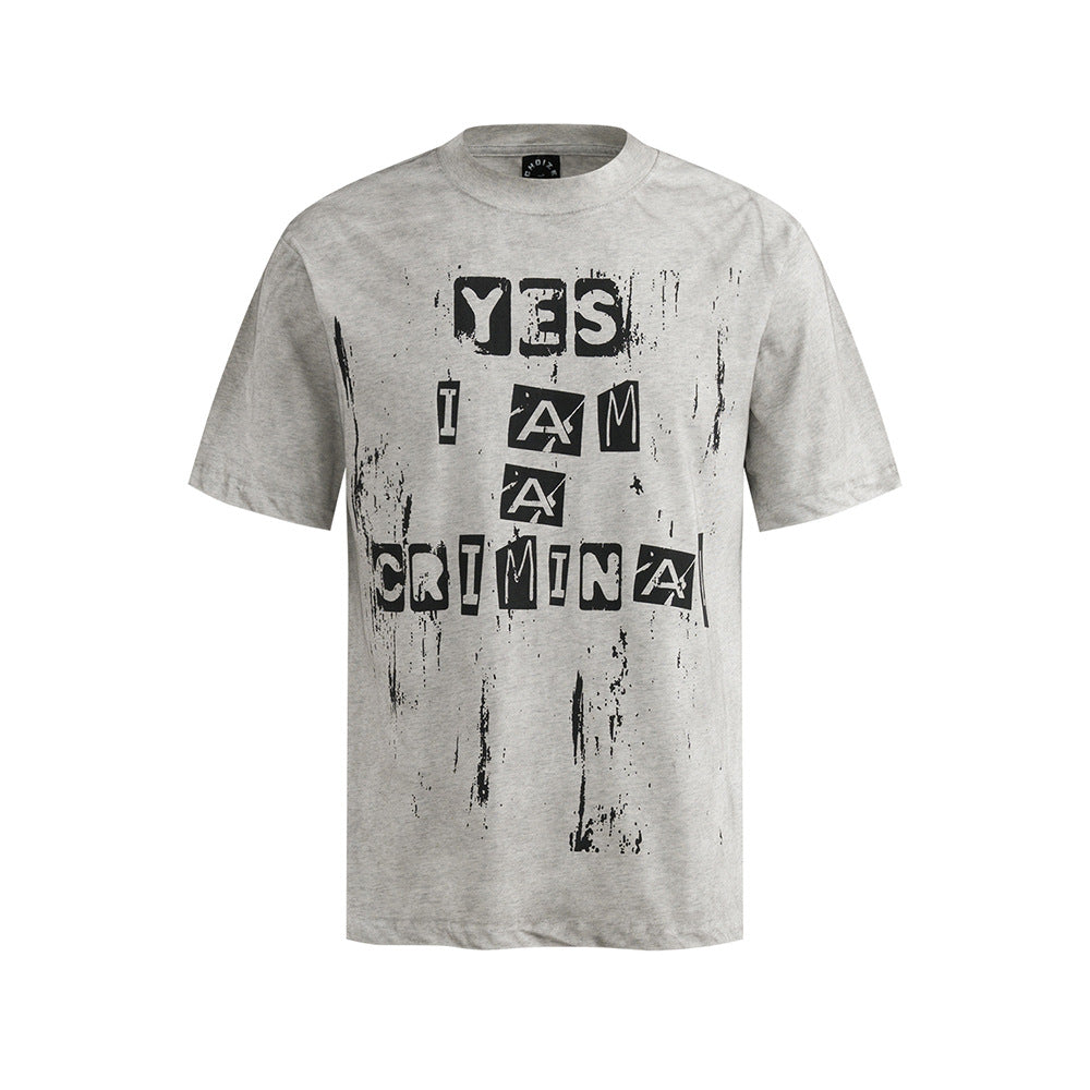 Nostalgia T Shirts Vintage Old Letter Print Short Sleeve T-Shirt