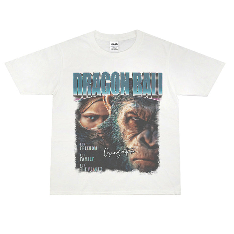 Film Star T Shirt Movie Rise of the Planet of the Apes Pure Cotton Loose Short Sleeve American Retro Trendy T-shirt Men
