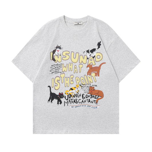 Vintage tarz t shirt cat print short sleeve t-shirt summer loose casual top