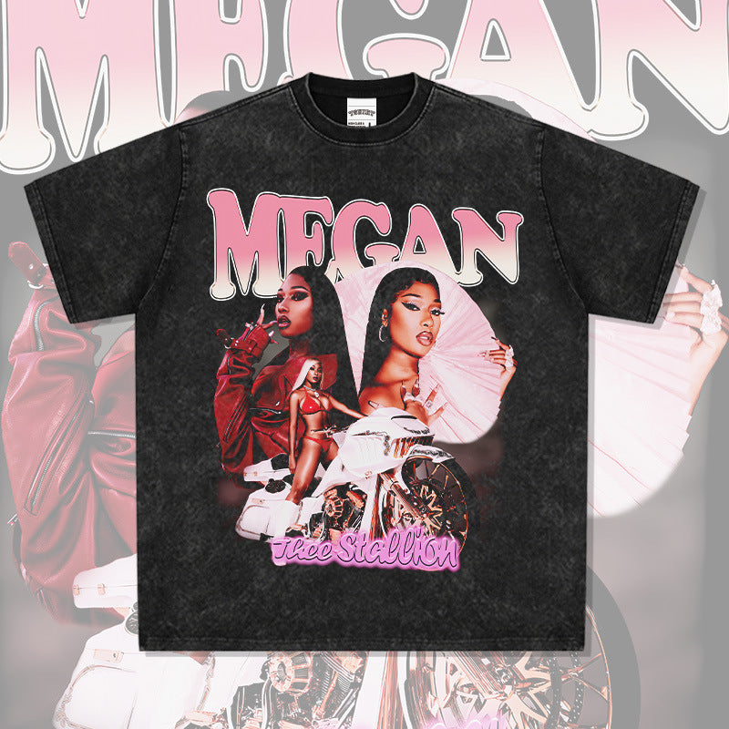 Marcas streetwear usa hip hop Megan Thee Stallion print short sleeve t-shirt