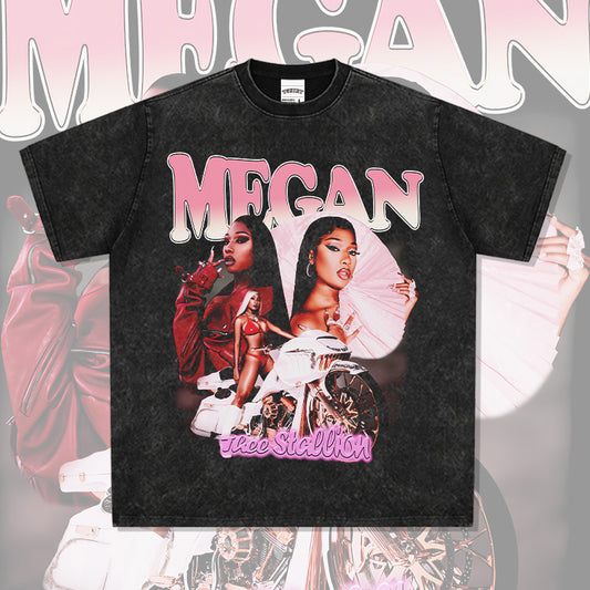 Marcas streetwear usa hip hop Megan Thee Stallion print short sleeve t-shirt
