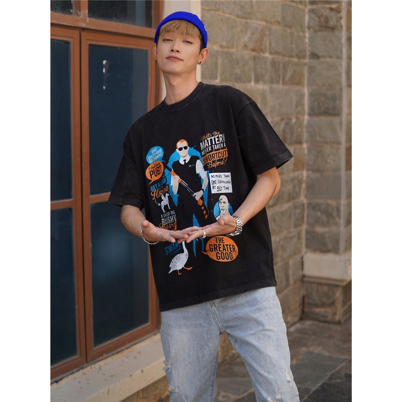Film Star T Shirt European and American Classic Movie Hot Fuzz Cotton Loose Nostalgic Short Sleeve Trendy T-shirt Men