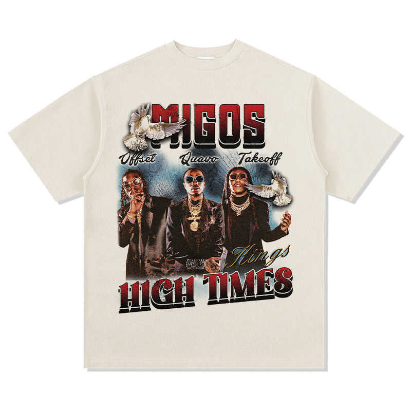 Cool t rapper hip hop team Migos print short sleeve wash