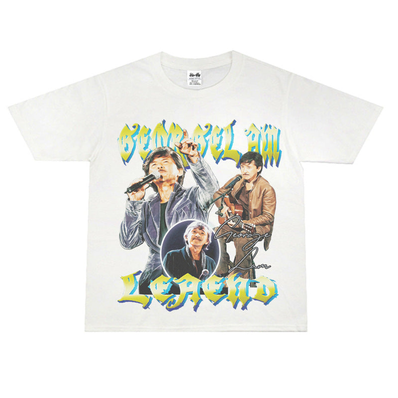 Film Star T Shirt Music Singer Lin Zixiang Loose Heavy Weight Retro Street Cotton T-shirt