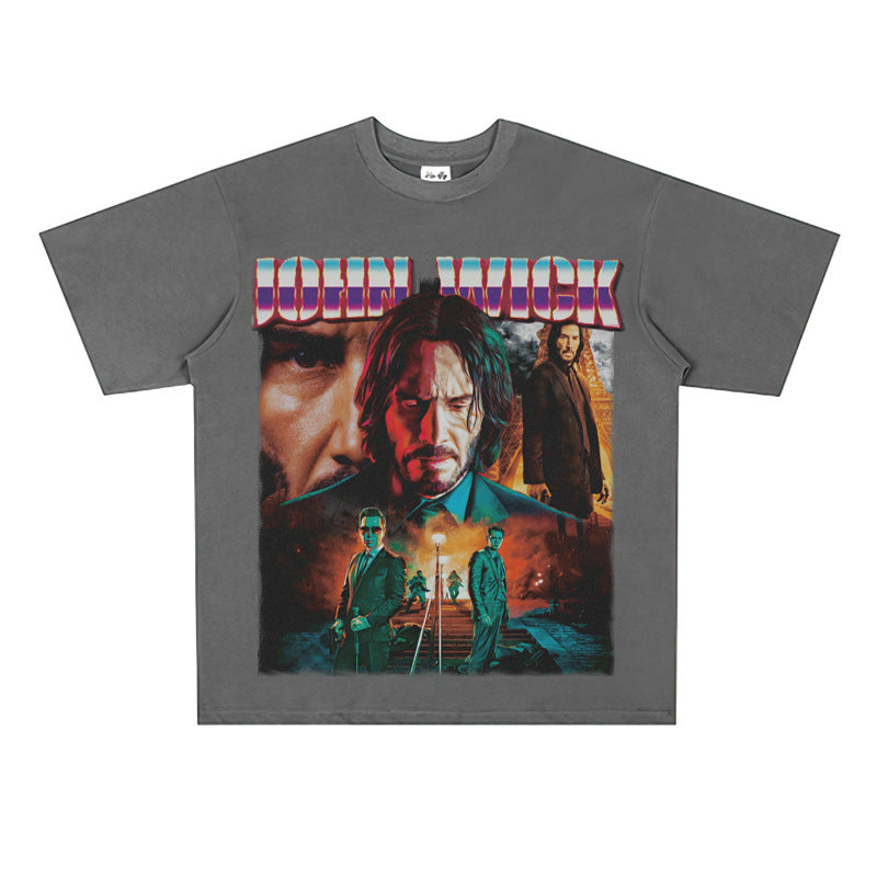 Film Star T Shirt Vintage American Street Printed round Neck T-shirt for Men and Women