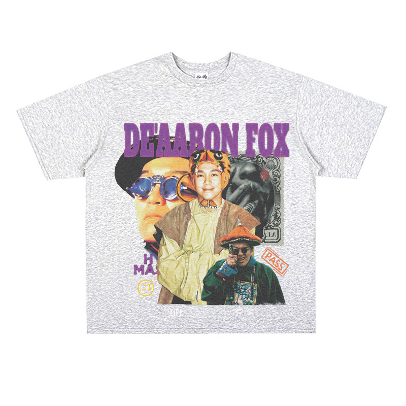 Film Star T Shirt Short Sleeve American Retro Loose-Fitting Pure Cotton T-shirt Men
