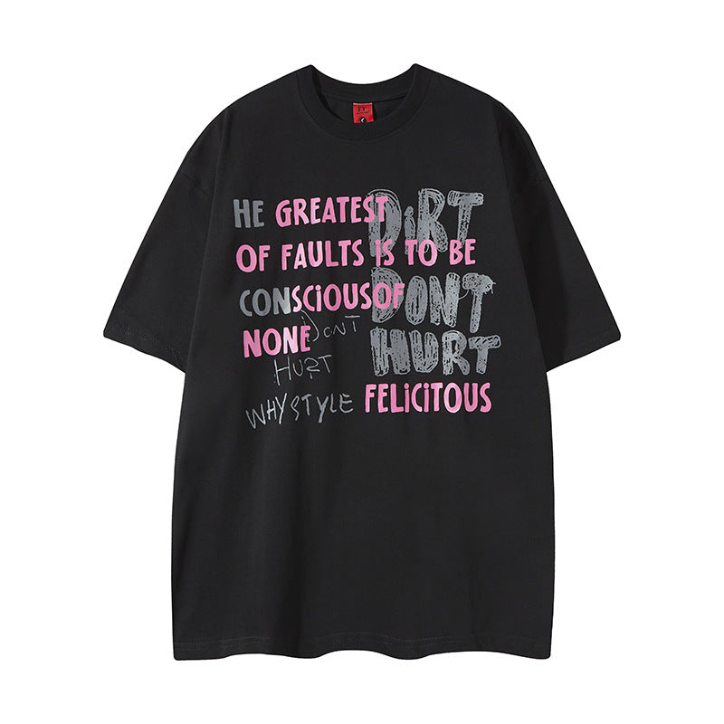 New York Hip Hop Style Graffiti Short Sleeve T-Shirt Summer Loose Crew Neck Top