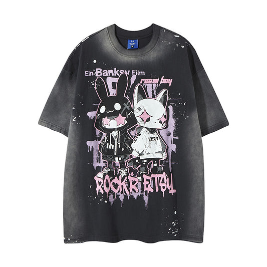 Nyc T Shirt Rabbit Print Crew Neck Short Sleeve T-Shirt