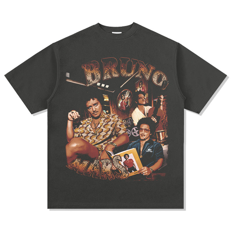 Cool t rapper vintage Bruno Mars print short sleeve t-shirt