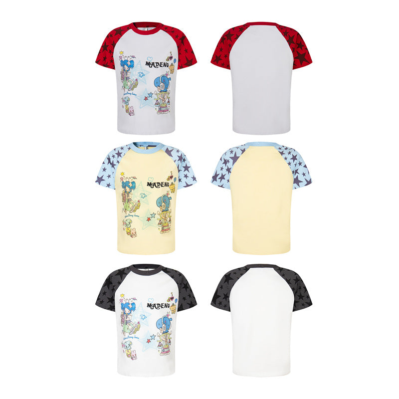 Hip Hop Shirts For Boys Vintage T-Shirt Summer Loose Cartoon Crew Neck Short Sleeve Top