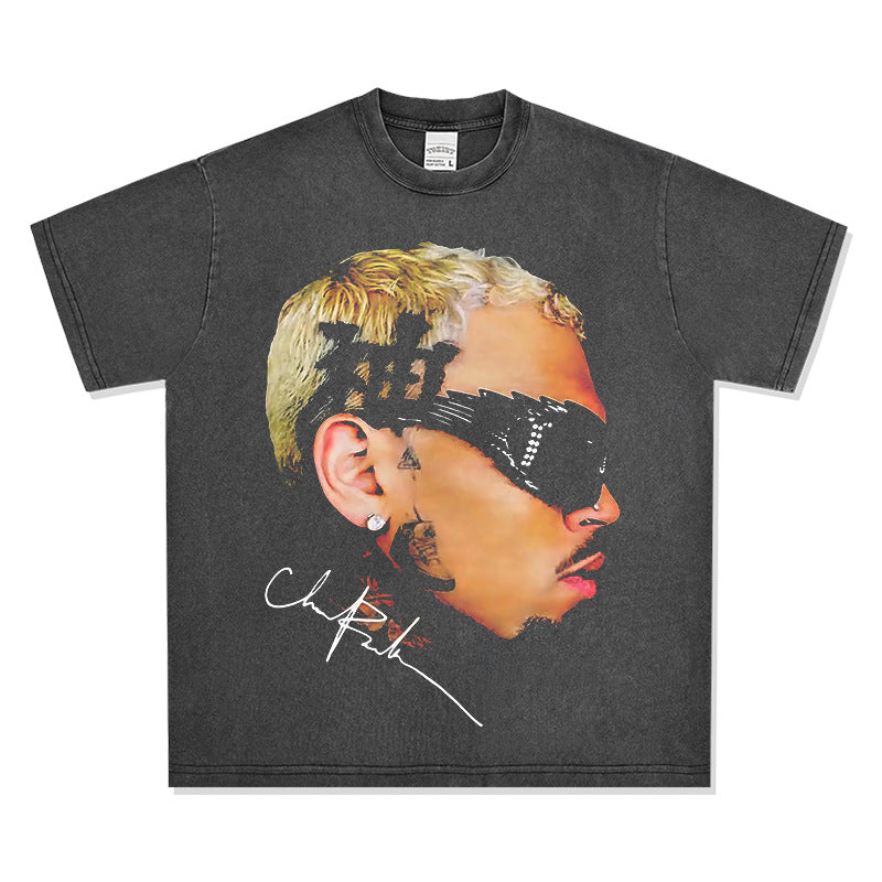New york hip hop shop vintage hip hop Chris Brown print short sleeve t-shirt