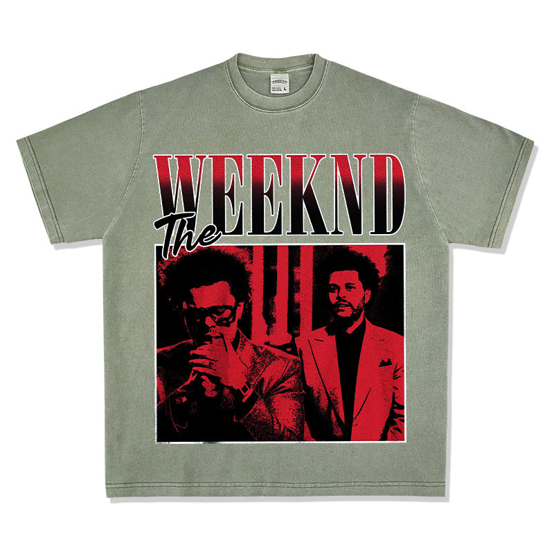 New york hip hop shop weeknd print short sleeve hip hop loose t shirt