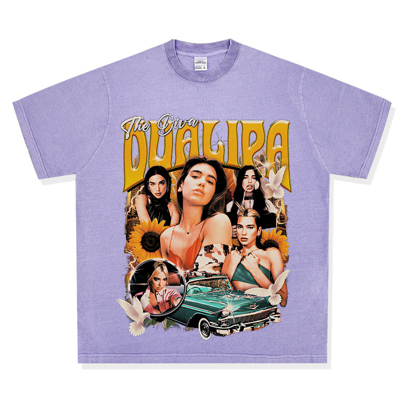 New york hip hop shop vintage hip hop dua lipa print short sleeve t-shirt