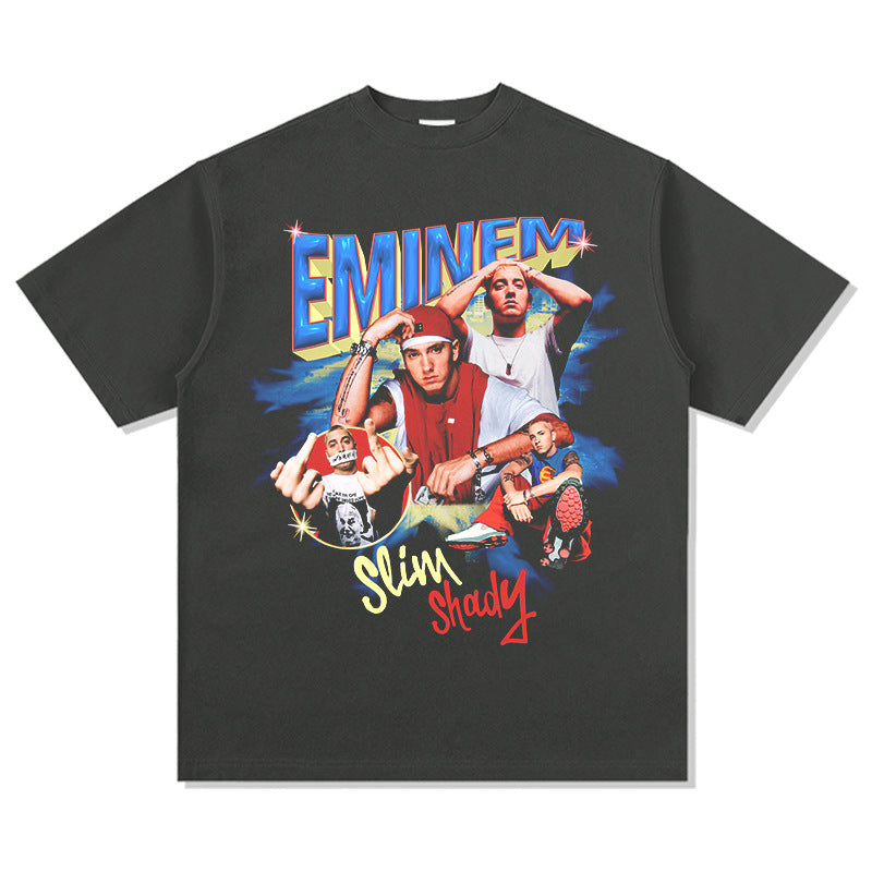 Streetwear masculino vintage hip hop Eminem print short sleeve t-shirt