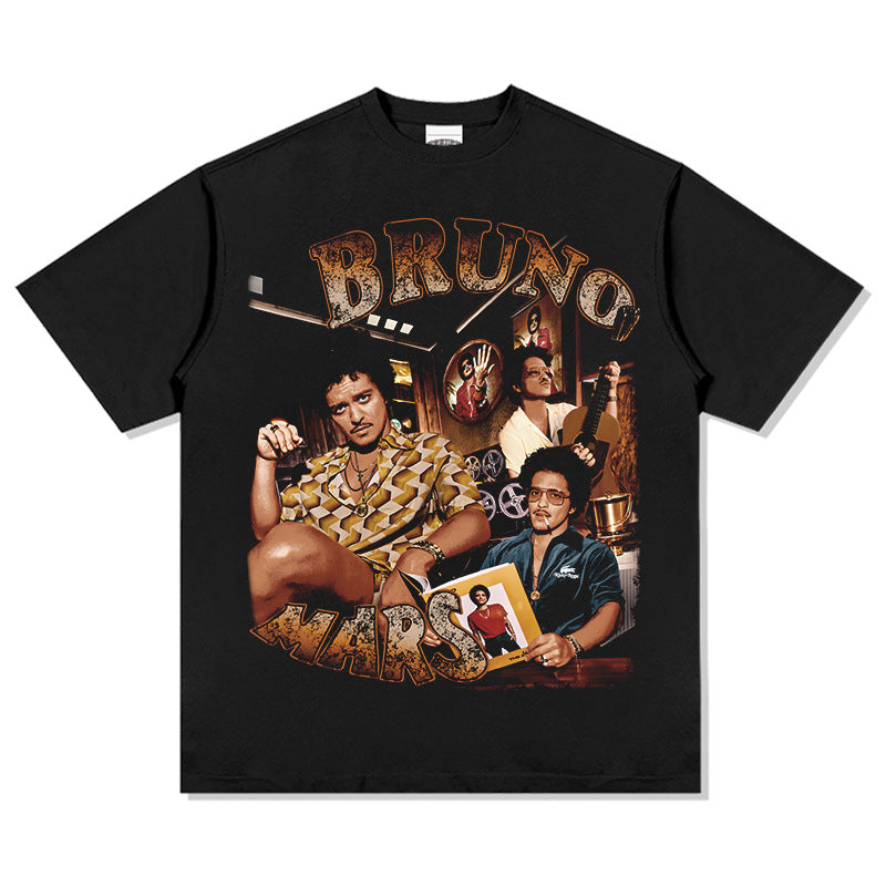 Cool t rapper vintage Bruno Mars print short sleeve t-shirt