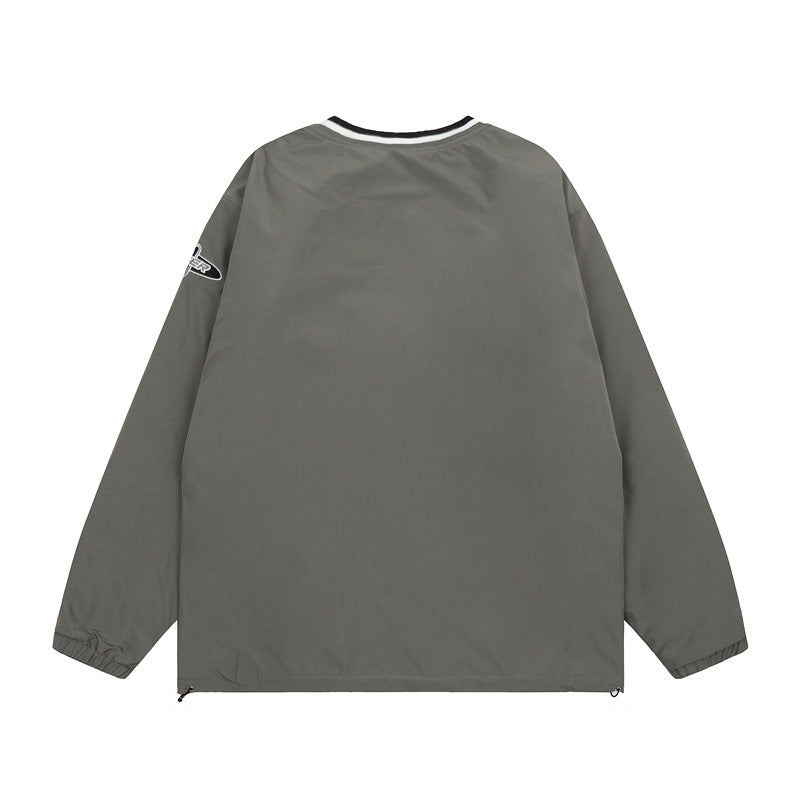 Streetwear Hoodie Alphabet Embroidered V-Neck Jersey Sweater Winter Hip Hop Loose Sports Jacket