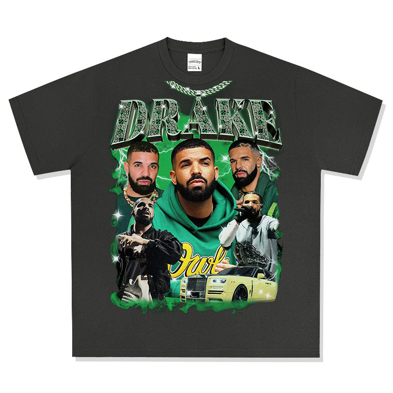 Marcas streetwear usa vintage hip hop drake dragon print short sleeve t-shirt
