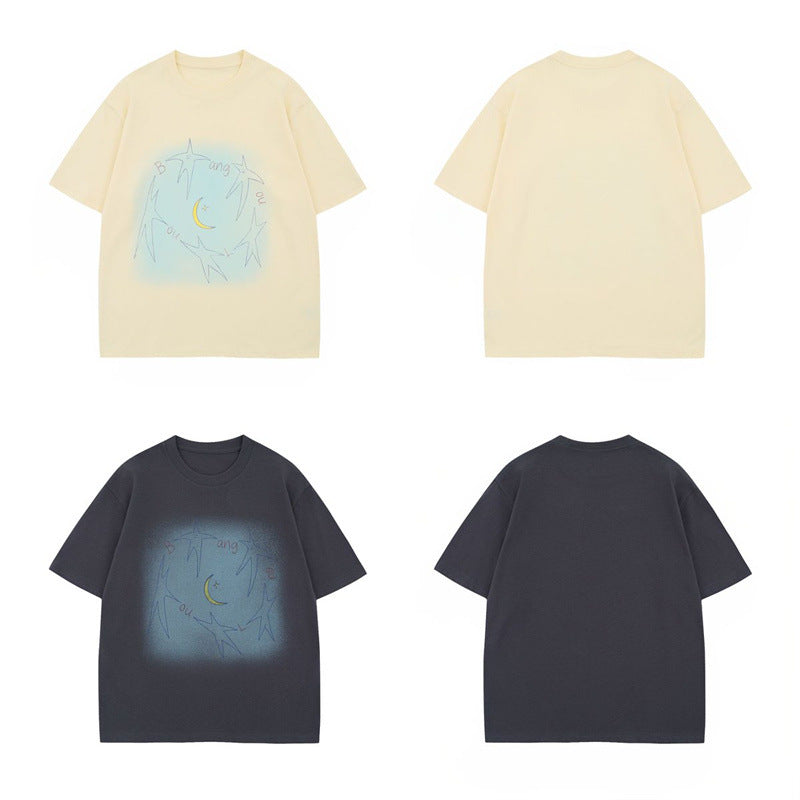 US drip outfits Summer Vintage Star Casual Loose Short Sleeve T-Shirts