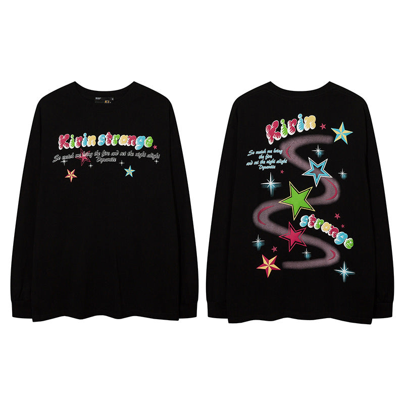 Vintage T Shirts Hip Hop Star Color Print Long Sleeve T-Shirt