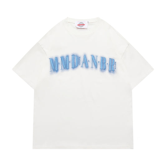Vintage tarz t shirt letter embroidery round neck short sleeve t-shirt