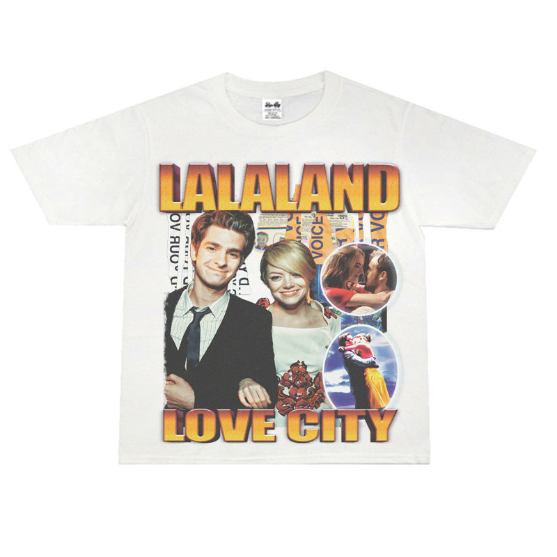 Film Star T Shirt Loose Retro Street Cotton American T-shirt Men and Women