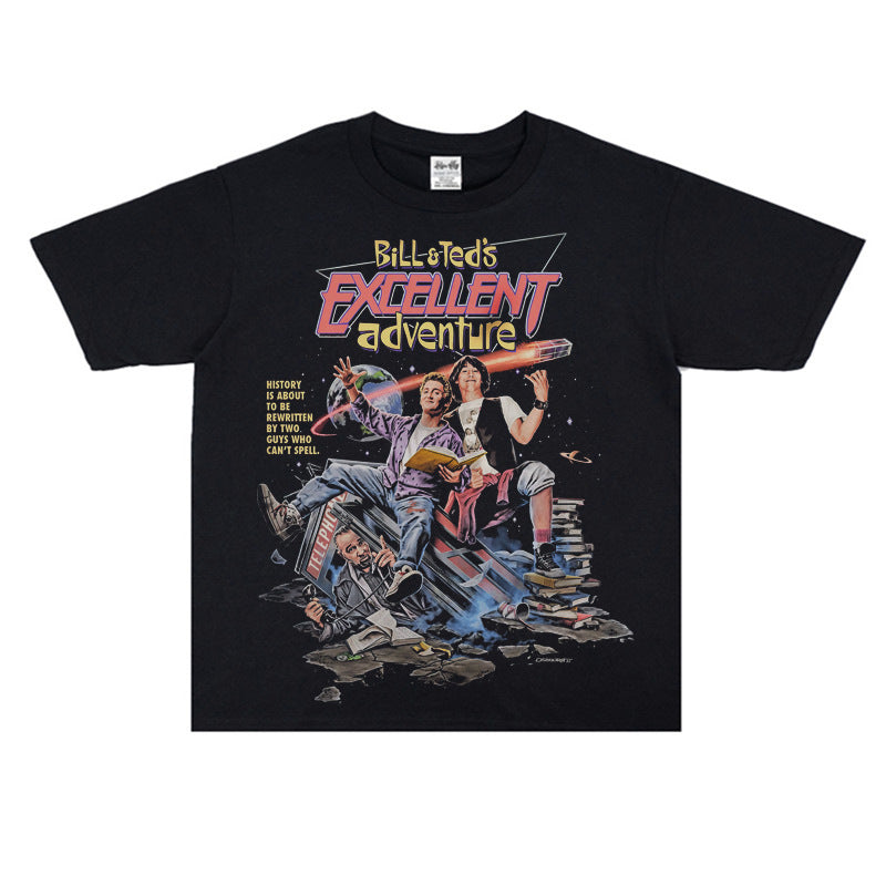 Film Star T Shirt Movie Bill and Ted Adventures Pure Cotton Loose Short Sleeve American Retro T-shirt